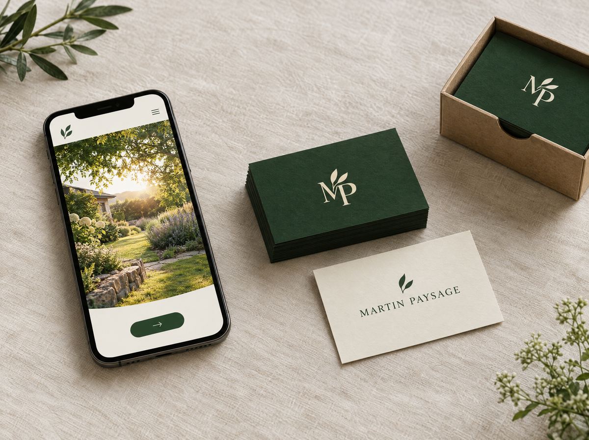 Pack lancement : site, logo et cartes de visite d'une entreprise fictive